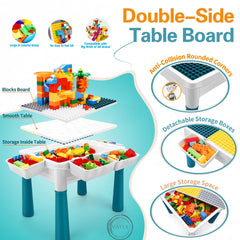 Kids Activity Table and Chair Set, 7-in-1 Multifunctional Play Table with Storage, Building Blocks, Sand & Water Sensory Table