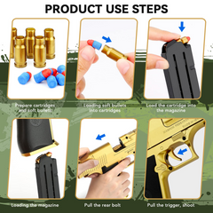 Toy Gun for Kids, Foam Blaster with 32Pcs Jump Ejecting Mag, 40 EVA Darts, 2 Magazines, Safe Soft Bullet Toy Gun for Boys and Girls, Indoor Outdoor Shooting Game, Easy Reload