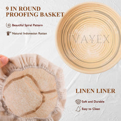 Sourdough Starter Kit – 9” Bread Proofing Basket, Starter Jar, Banneton, Whisk, Lame, Blades, Scraper, Bread Maker Tools