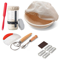 Sourdough Starter Kit – 9” Bread Proofing Basket, Starter Jar, Banneton, Whisk, Lame, Blades, Scraper, Bread Maker Tools