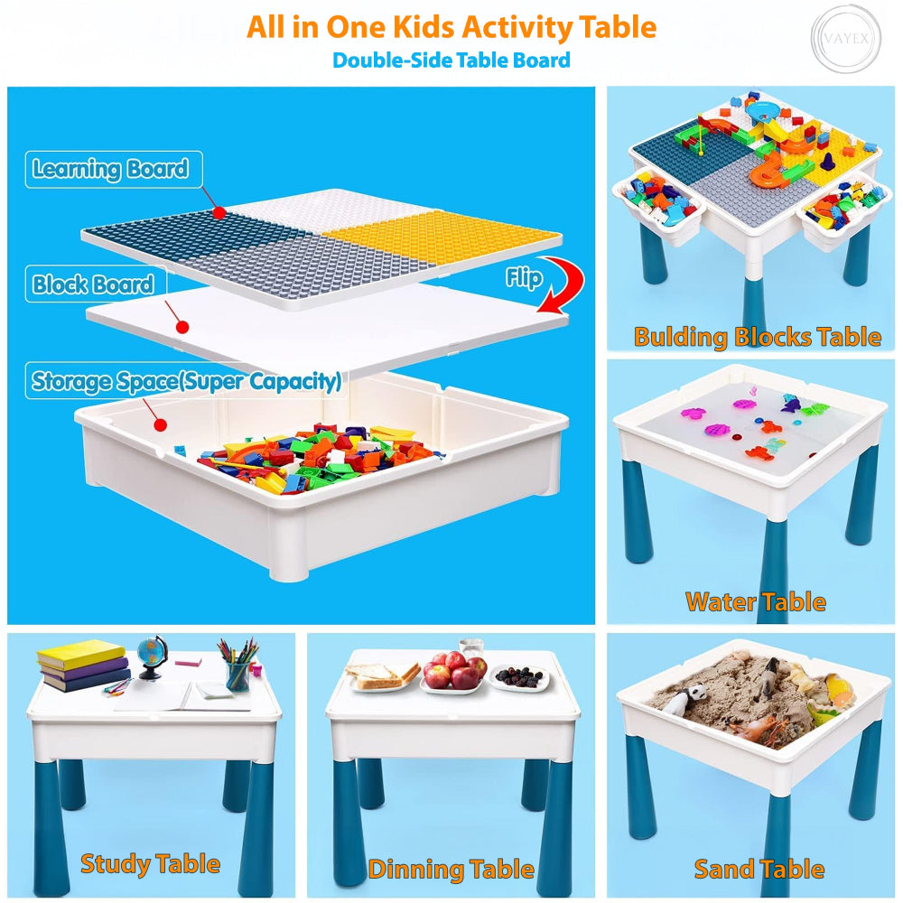 Kids Activity Table and Chair Set, 7-in-1 Multifunctional Play Table with Storage, Building Blocks, Sand & Water Sensory Table