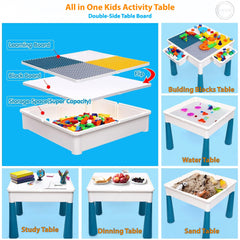 Kids Activity Table and Chair Set, 7-in-1 Multifunctional Play Table with Storage, Building Blocks, Sand & Water Sensory Table
