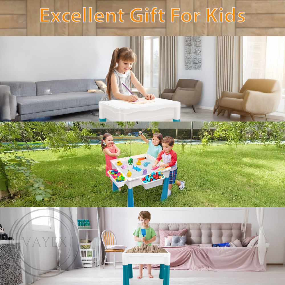 Kids Activity Table and Chair Set, 7-in-1 Multifunctional Play Table with Storage, Building Blocks, Sand & Water Sensory Table