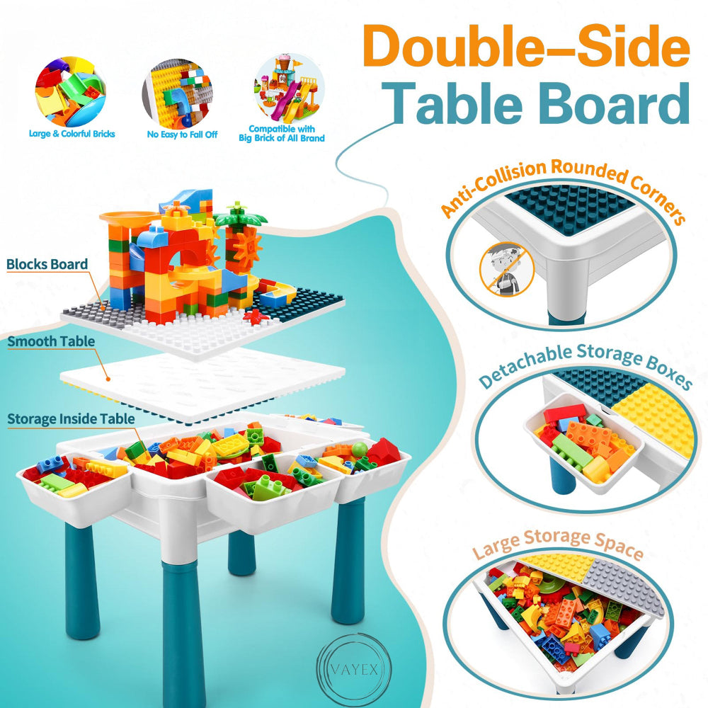 Kids Activity Table and Chair Set, 7-in-1 Multifunctional Play Table with Storage, Building Blocks, Sand & Water Sensory Table