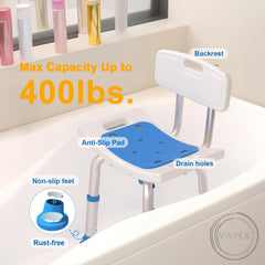 Shower Chair for Seniors & Disabled, Heavy Duty Bath Seat with Removable Back, Adjustable Height, Non-Slip Aluminum Stool