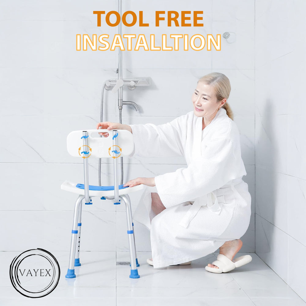 Shower Chair for Seniors & Disabled, Heavy Duty Bath Seat with Removable Back, Adjustable Height, Non-Slip Aluminum Stool