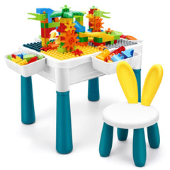 Kids Activity Table and Chair Set, 7-in-1 Multifunctional Play Table with Storage, Building Blocks, Sand & Water Sensory Table