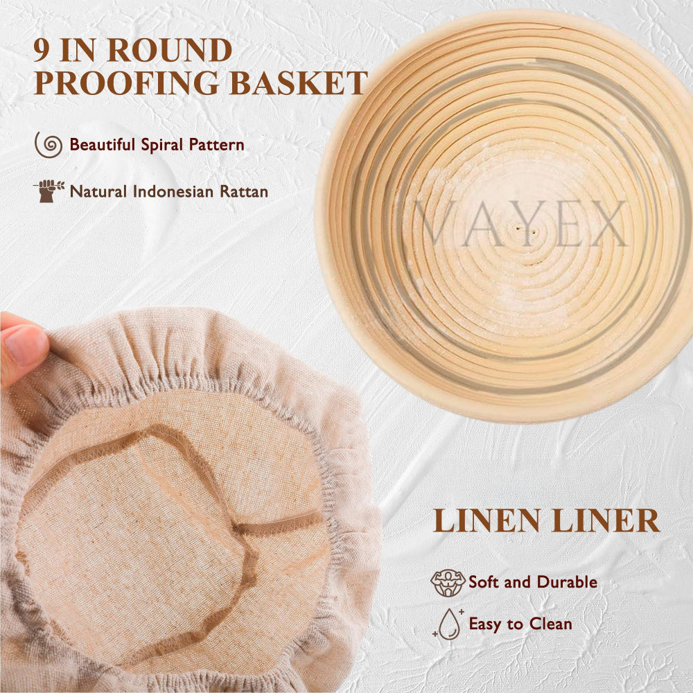 Sourdough Starter Kit – 9” Bread Proofing Basket, Starter Jar, Banneton, Whisk, Lame, Blades, Scraper, Bread Maker Tools
